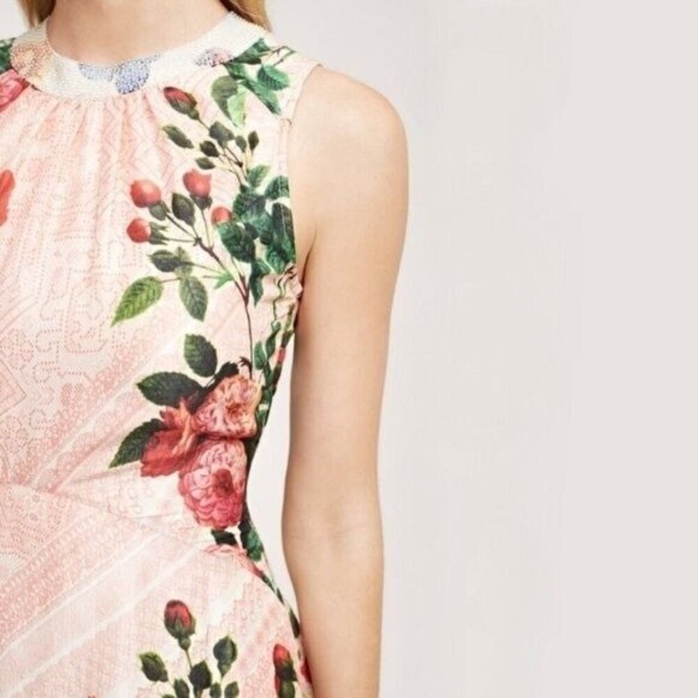 Anthropologie Pankaj & Nidhi Butterfly Garden Midi Dress w/ Beaded Collar - Picture 3 of 11